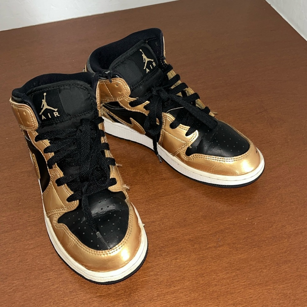 Nike metallic gold and black mid Air Jordans 5.5 Y